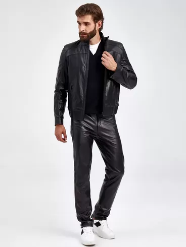 Кожаная куртка мужская 531, короткая, черная, p. 50, арт. 29140-4