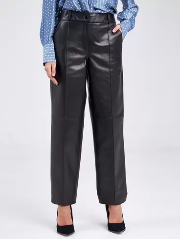 Кожаные брюки со стрелкой премиум класса женские 08, из натуральной кожи, черные, р. 42, арт. 85920-1