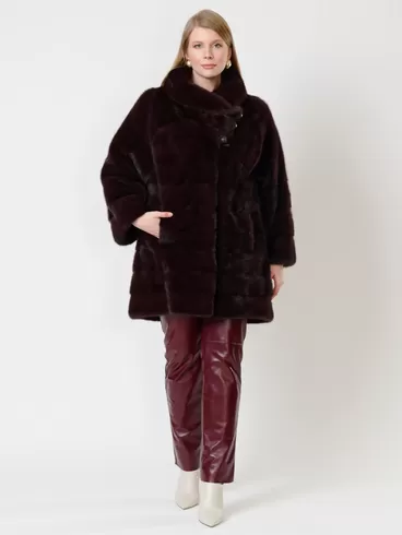 Зимний комплект женский: Пальто из меха норки 1150в + Брюки 02, бордовый/бордовый, р. 42, арт. 111334-0
