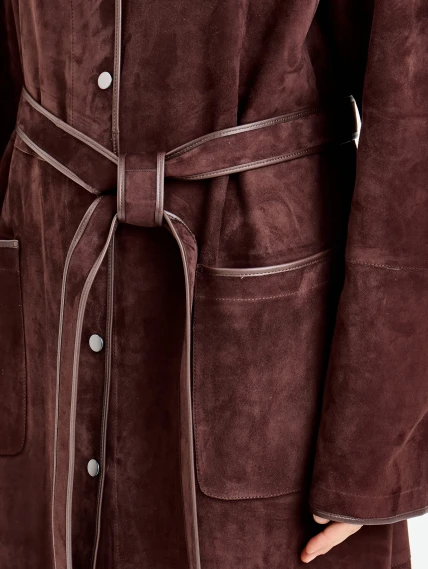 Замшевый женский плащ премиум класса 3104з, коричневый, размер 50, артикул 92310-3