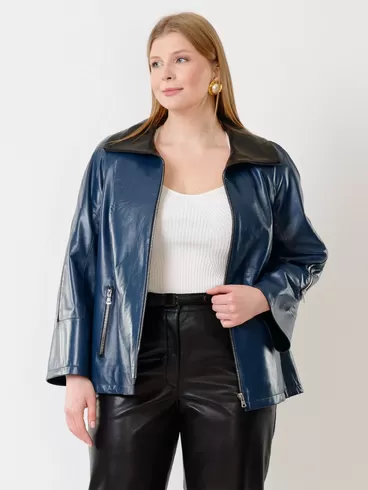 Кожаный комплект женский: Куртка 385 + Брюки 04, синий/черный, р. 48, арт. 111383-3