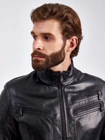Короткая кожаная мужская куртка 502, черная, размер 50, артикул 29110-4