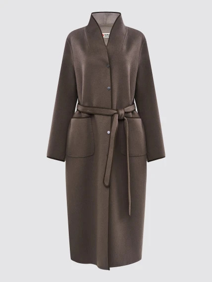 Пальто кашемировое женское темно-коричневое премиум класса 1130-125, размер 46, артикул 92470-0