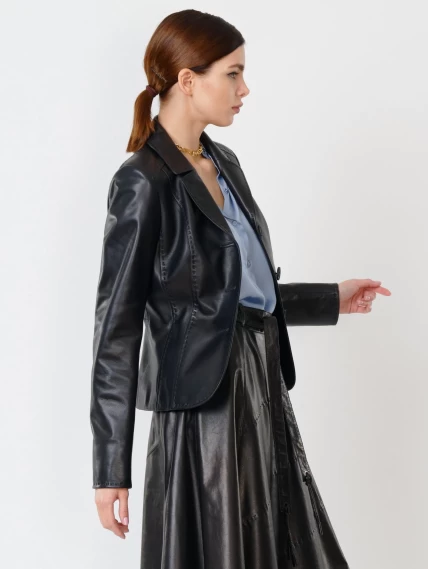 Кожаный костюм женский: Пиджак 316рс + Юбка 01рс, черный, размер 44, артикул 111150-4