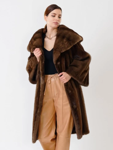 Пальто из меха норки женское 17001(в), длинное, коричневое, р. 48, арт. 32670-0