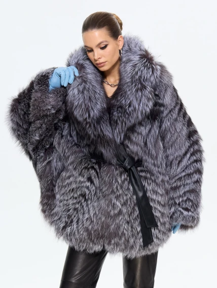 Женская короткая шуба из меха лиса Л1010 - 21, серебристо-чёрная, размер 46, артикул 65320-1