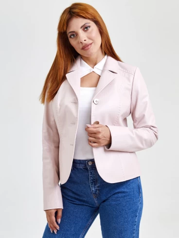 Кожаный женский пиджак 316рс, пудровый, размер 44, артикул 91520-1
