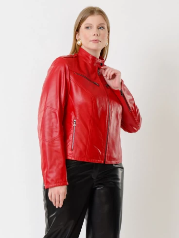 Кожаная куртка женская 399, красная, р. 44, арт. 91352-6