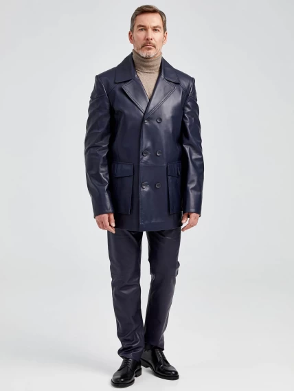 Кожаный комплект мужской: Куртка 549 + Брюки 01, синий, размер 48, артикул 140181-0