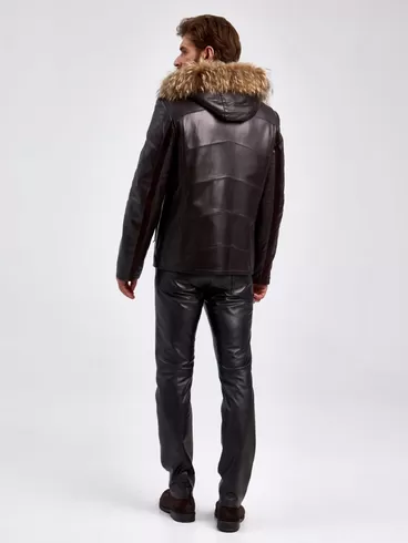 Кожаная куртка зимняя мужская 4273, на подкладке из овчины, с капюшоном, черная, p. 50, арт. 29460-2