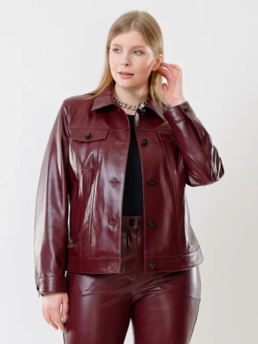 Кожаная куртка женская 3008, на пуговицах, бордовая, размер 50, артикул 91480-2