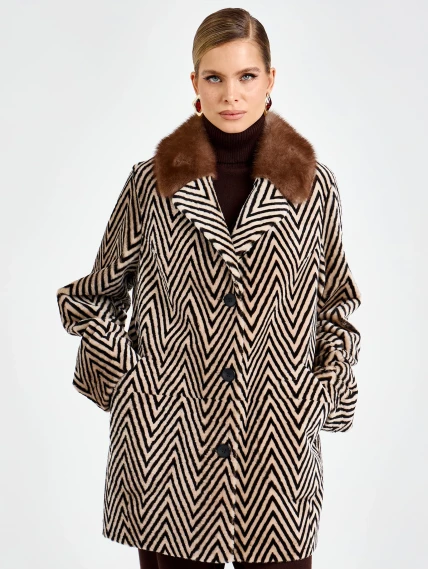 Женская дубленка с норковым воротником 2087, бежевая, размер 48, артикул 92740-1