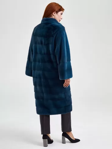 Пальто из меха норки женское 18А182(ав), длинное, синее, р. 44, арт. 33070-2