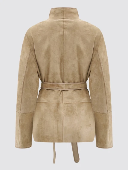 Бежевая женская замшевая куртка премиум класса 3105з, размер 46, артикул 92340-1