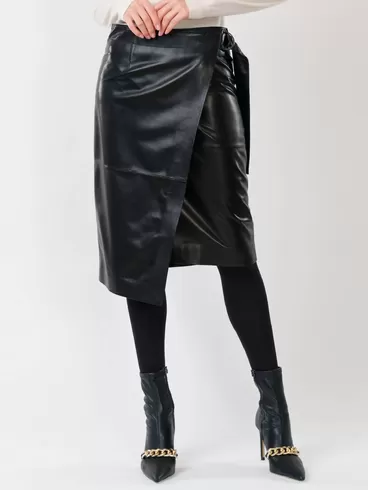 Кожаная юбка миди 07, из натуральной кожи, черная, р. 40, арт. 85301-3