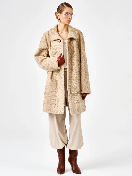 Женская каракулевая шуба премиум класса Лиза(в), бежевая, размер 58, артикул 92710-0