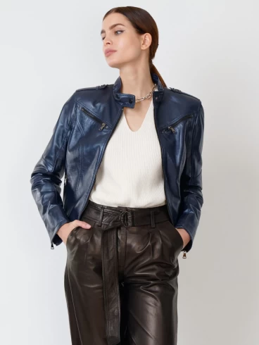Кожаный комплект женский: Куртка 399 + Брюки 05, синий/черный, р. 44, арт. 111176-3