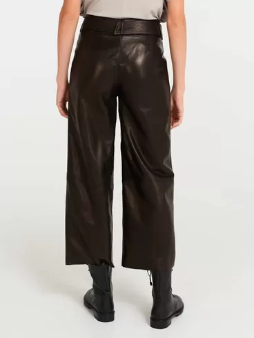 Кожаные укороченные брюки женские 05, из натуральной кожи, черные, р. 42, арт. 85090-3