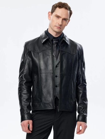Короткая кожаная куртка для мужчин 504, черная, размер 52, артикул 29331-0