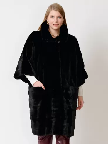 Пальто из меха норки женское 402, рукав 3/4, черное, р. 48, арт. 32760-1