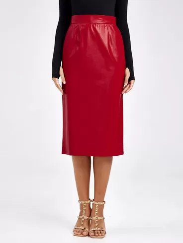 Кожаная юбка женская 4540009, из экокожи, красная, p. 44, арт. 85740-3