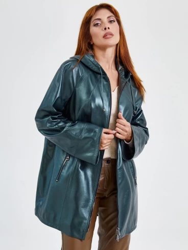 Кожаный комплект женский: Куртка 383 + Брюки 03, зеленый/коричневый, р. 48, арт. 111173-3