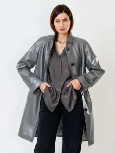 Кожаное пальто женское 378, серое, размер 50, артикул 91120-0