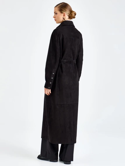 Черный женский замшевый плащ премиум класса 3112з, размер 46, артикул 92380-5