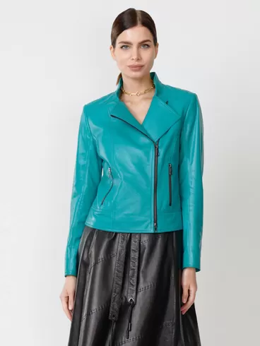 Кожаный комплект женский: Куртка 300 + Юбка 01рс, бирюзовый/черный, р. 44, арт. 111172-4