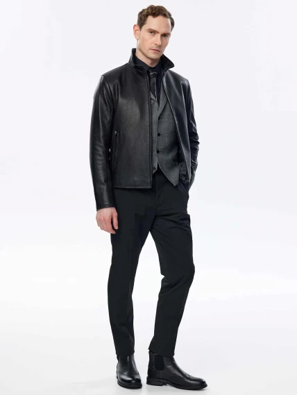 Короткая кожаная куртка премиум класса для мужчин 2010-9, черная, размер 48, артикул 29700-1