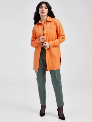 Кожаный костюм женский: Рубашка 01_3 + Брюки 03, оранжевый/оливковый, р. 46, арт. 111118-0