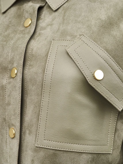 Короткая женская замшевая куртка премиум класса 3111з, зеленая, размер 46, артикул 92350-2