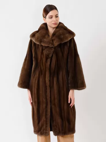 Пальто из меха норки женское 17001(в), длинное, коричневое, р. 48, арт. 32670-5