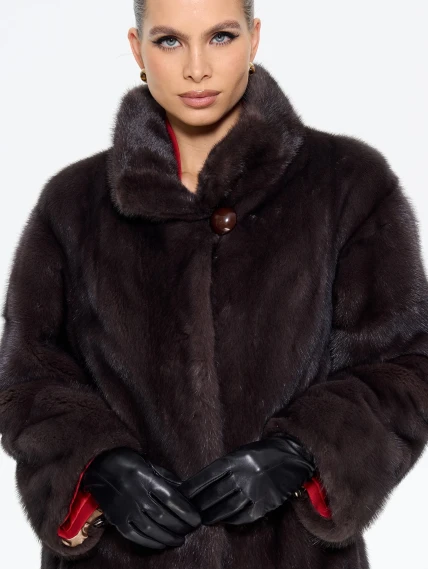 Длинная женcкая шуба  из меха норки Москвичка -1756, графитовая, размер 48, артикул 65450-3