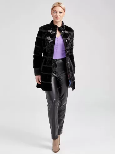 Демисезонный комплект женский: Куртка из астрагана 20мех + Брюки 03, черный, р. 42, арт. 111322-0