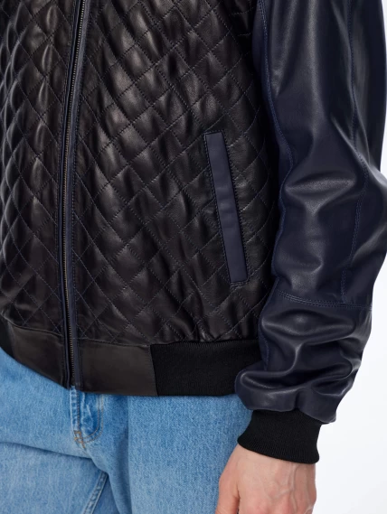 Короткая кожаная куртка бомбер для мужчин премиум класса 535ст, черная, размер 50, артикул 29740-3