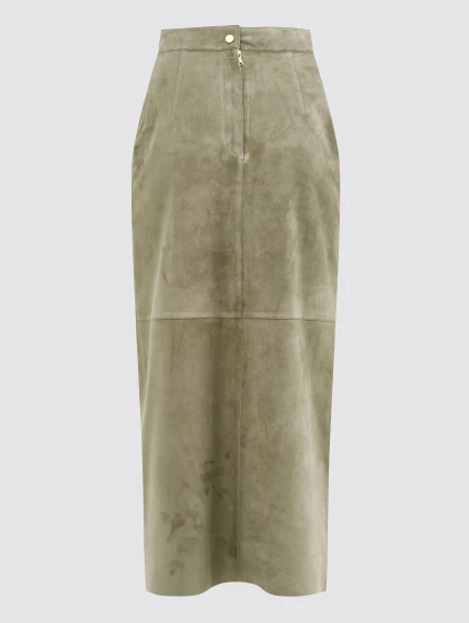 Замшевая длинная юбка премиум класса 20з, зеленая, размер 44, артикул 92680-1