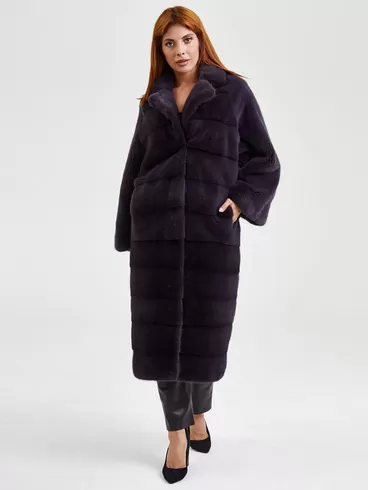 Зимний комплект женский: Пальто из меха норки 18А182АВ + Брюки 03, баклажановый/черный, р. 48, арт. 111237-5