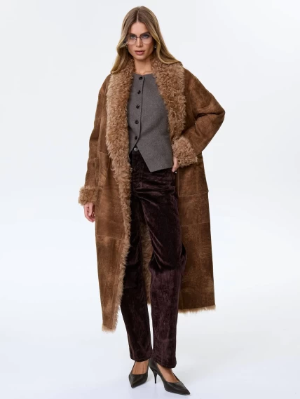 Длинная дубленка из натуральной овчины тиградо для женщин премиум класса 2020, светло-коричневая, размер 50, артикул 62470-6