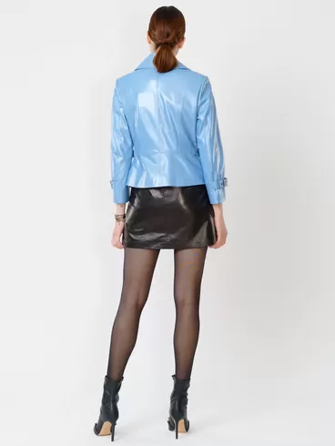 Кожаный комплект: Куртка женская 307 + Юбка женская 03, голубой перламутр/черный, р. 44, арт. 111216-2