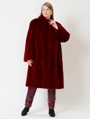 Пальто из меха норки женское 288в, бордовое, р. 66, арт. 31720-3