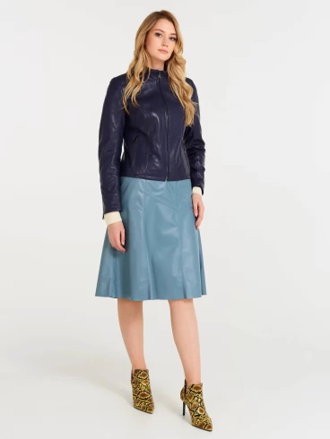 Кожаный комплект женский: Куртка 3004 + Юбка 01рс, синий/голубой, размер 44, артикул 111122-0