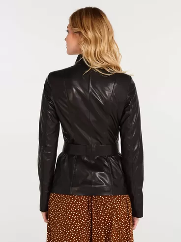 Кожаная куртка женская 334, с поясом, черная, р. 40, арт. 15420-1