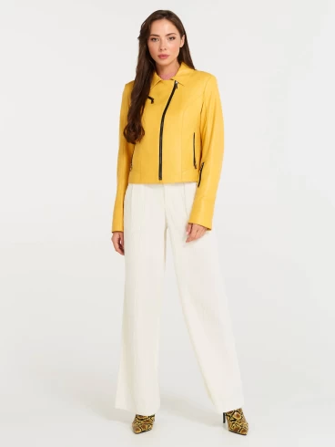 Женская кожаная куртка косуха 3005, желтая, размер 56, артикул 90471-3