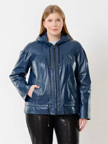 Кожаный комплект женский: Куртка 303 + Брюки 04, синий/черный, р. 50, арт. 111222-5