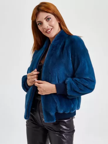 Демисезонный комплект женский: Куртка из меха норки Rome + Брюки 03, синий/черный, арт. 111330-5