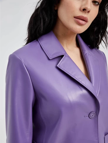 Кожаный женский пиджак премиум класса 3016, сиреневый, размер 52, артикул 91681-2