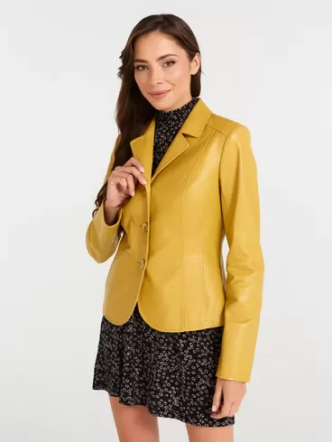 Кожаный пиджак женский 316рс, желтый, р. 42, арт. 90090-3