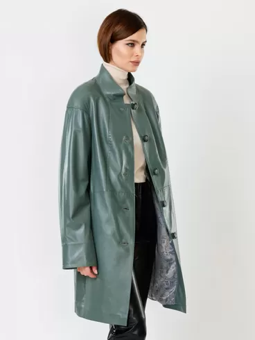 Кожаное пальто женское 378, оливковое, р. 48, арт. 91070-5