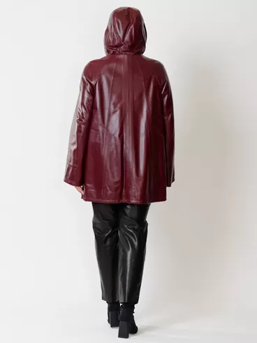 Кожаная куртка женская 383, с капюшоном, бордовая, р. 50, арт. 91300-4